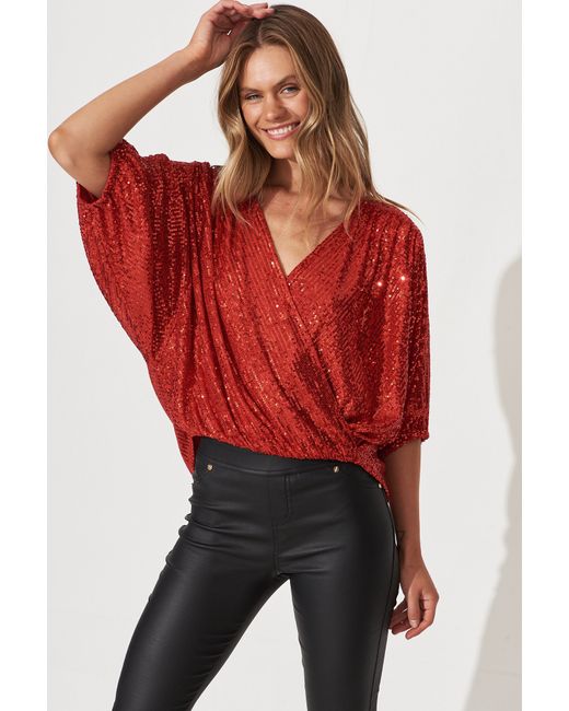 St.Frock Party Celebration Sequin Mock Wrap Top 3/4 sleeve by