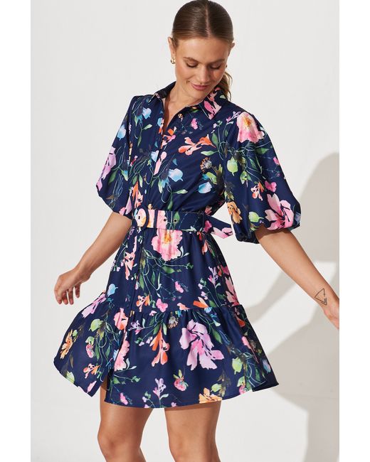 St.Frock Courtney Shirt Dress Short sleeve With Multi Floral Print by