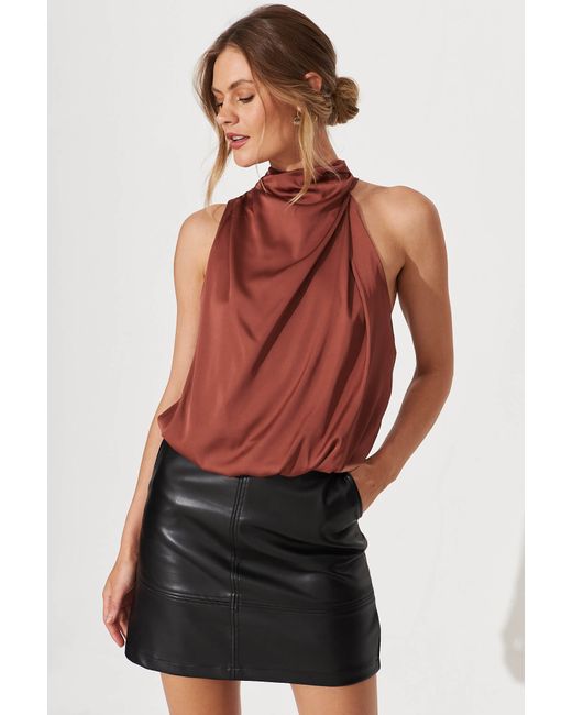 St.Frock Party Roxanne Top Sleeveless Chocolate Satin by