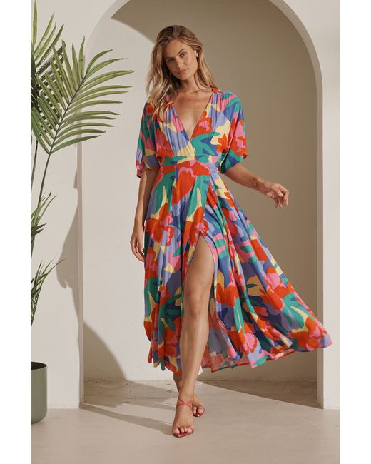 St.Frock Rondi Maxi Wrap Dress With Multi Floral Print Half sleeve by