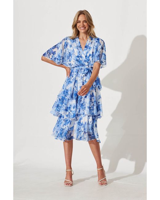 St.Frock Party Mindy Midi Dress Flutter sleeve Watercolour Floral by