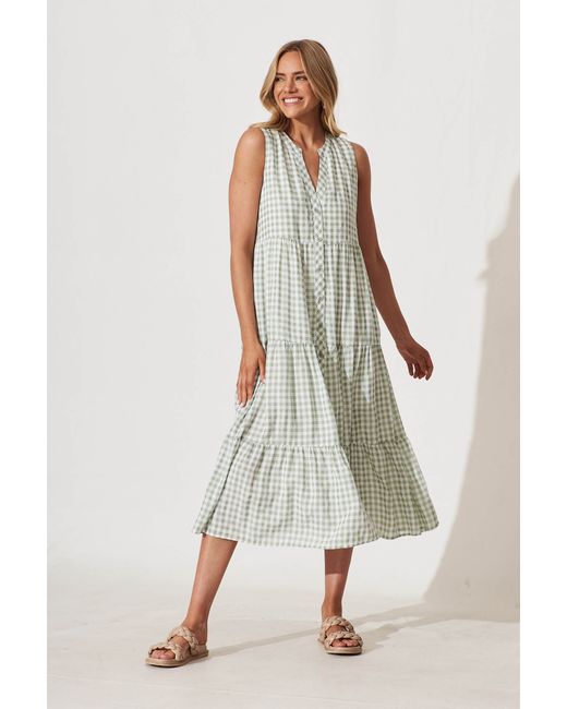 St.Frock Jolly Midi Smock Dress Sleeveless Gingham Check Cotton Blend by