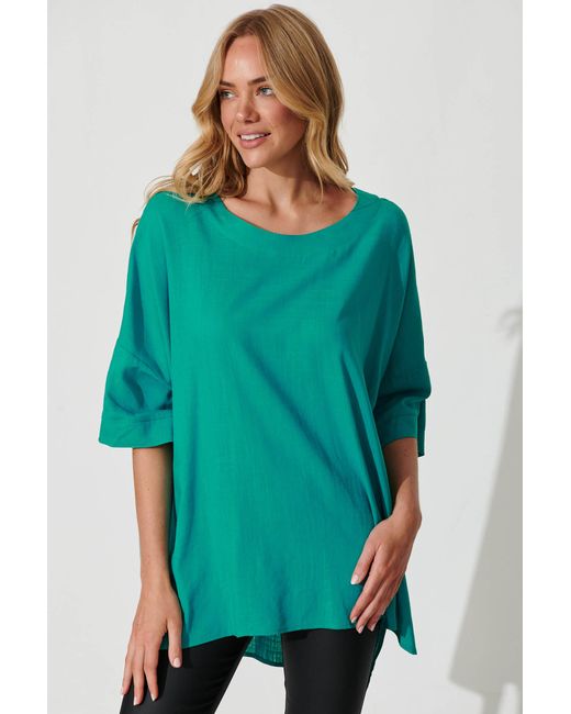 St.Frock Vice Top 3/4 sleeve Teal Linen Blend by