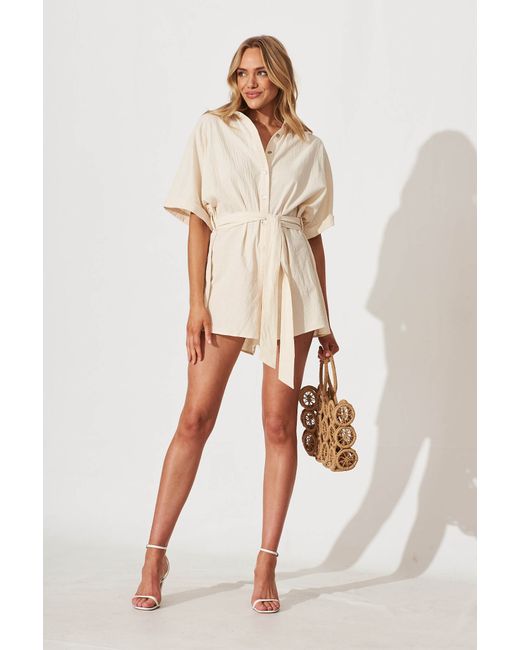 St.Frock Rising Sun Playsuit Half sleeve Sand Cotton by
