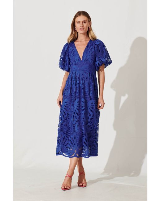St.Frock Party Millie Lace Maxi Dress Short sleeve Cobalt by