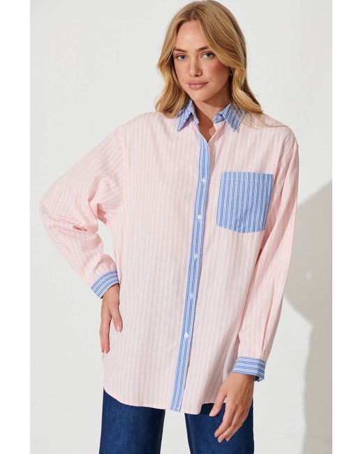 St.Frock Freestyle Shirt Full length sleeve Pink Stripe Cotton Blend by