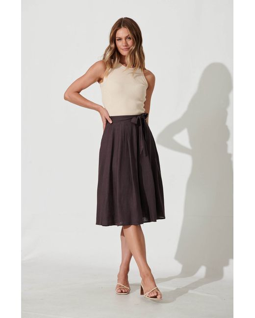 St.Frock Bailey Midi Skirt 0 Slate Linen by