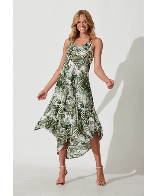 St.Frock Two Of Us Midi Dress Sleeveless Leaf Print by