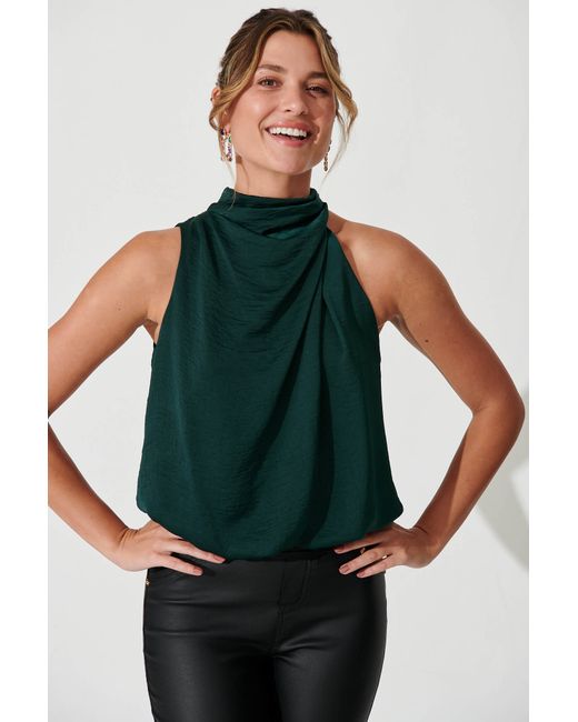 St.Frock Party Roxanne Top Sleeveless Emerald Satin by