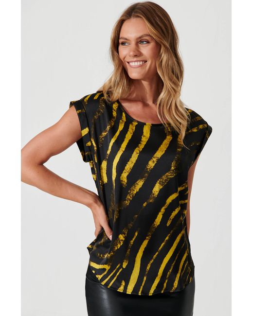 St.Frock Rejina Top Cap sleeve With Yellow Print by