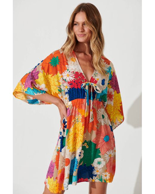 St.Frock Ava Dress 3/4 sleeve Bright Multi Floral by