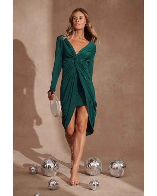 St.Frock Party Nevis Midi Dress Full length sleeve Emerald Glitter by