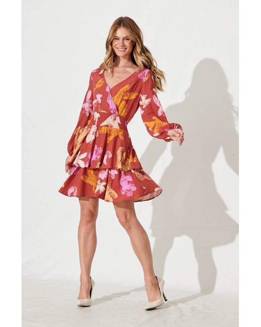 St.Frock Joelle Dress Full length sleeve Rust Multi Print by