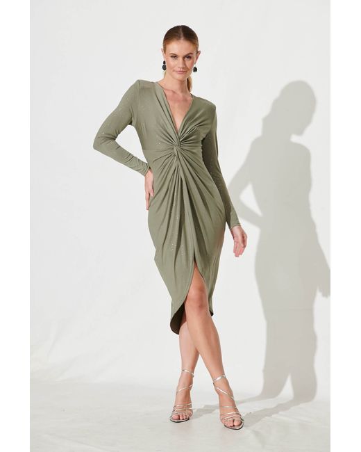 St.Frock Party Nevis Midi Dress Full length sleeve Sage Glitter by