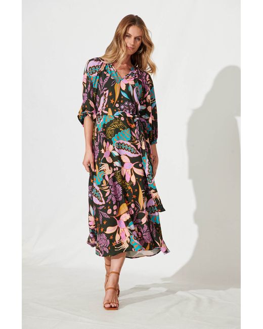 St.Frock Stefani Midi Dress 3/4 sleeve Forest Multi Print by