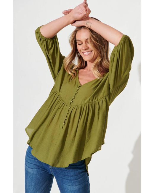 St.Frock Swanson Smock Top 3/4 sleeve Olive by