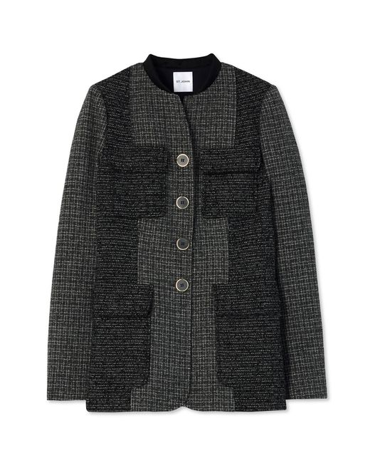 St. John Micro Pattern Tweed Patched Jacket