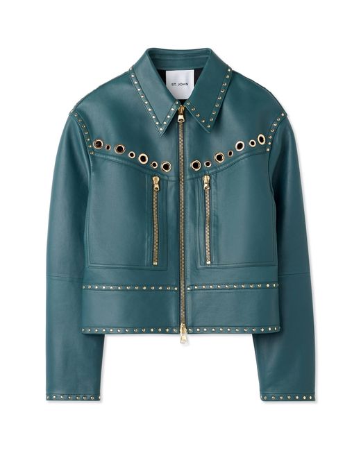 St. John Doubleface Leather Embellished Jacket