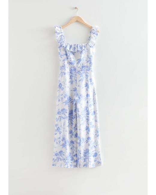 Other Stories Printed Frilled Linen Jumpsuit