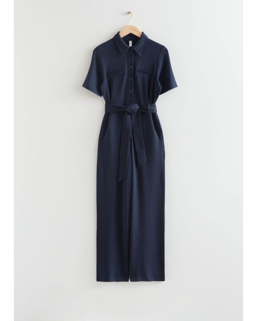 Other Stories Belted Short Sleeve Jumpsuit
