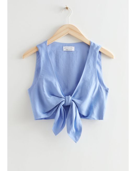 Other Stories Tie Front Puff Sleeve Top