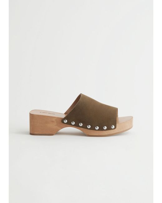 Other Stories Studded Suede Wooden Clogs