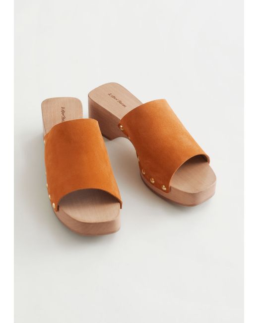 Other Stories Studded Suede Wooden Clogs