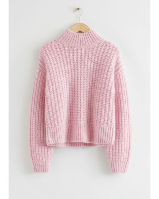 Other Stories Fluffy Mock Neck Ribbed Sweater