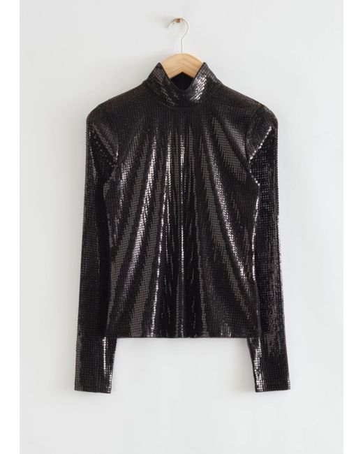Other Stories Fitted Sequin Turtleneck Top