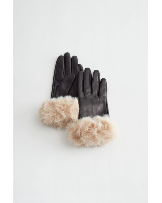 Other Stories Faux Fur Leather Gloves
