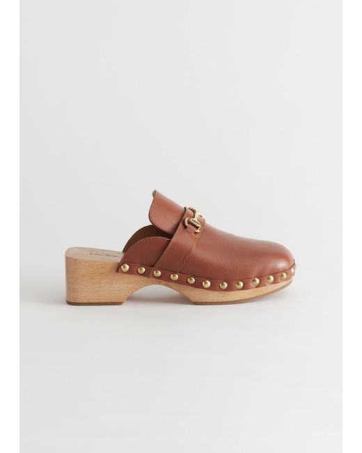 Other Stories Studded Leather Wooden Deco Clogs