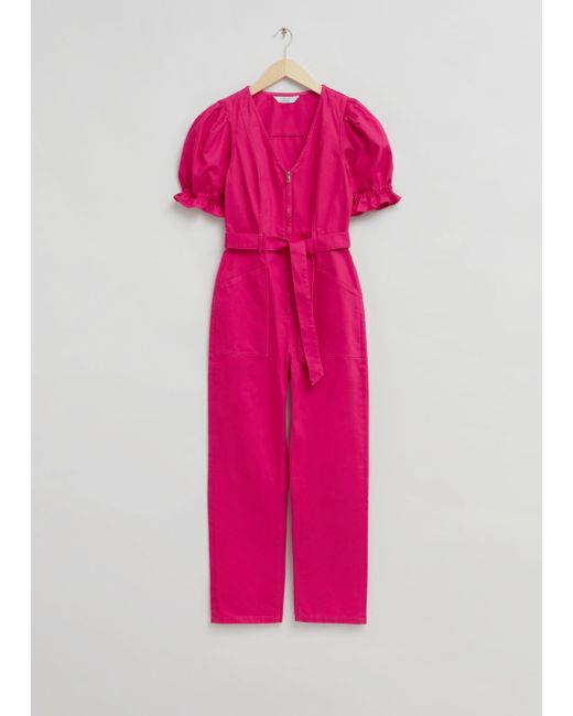 Other Stories Puff Sleeve V-Neck Jumpsuit