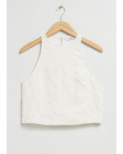 Other Stories Linen Round Neck Cropped Top