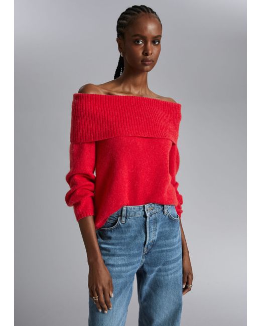 Other Stories Chunky Off Shoulder Wool Sweater
