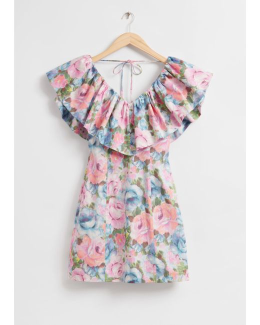 Other Stories Fitted V-Neck Frilled Detail Dress
