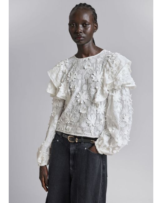 Other Stories Embroidered Ruffle Blouse