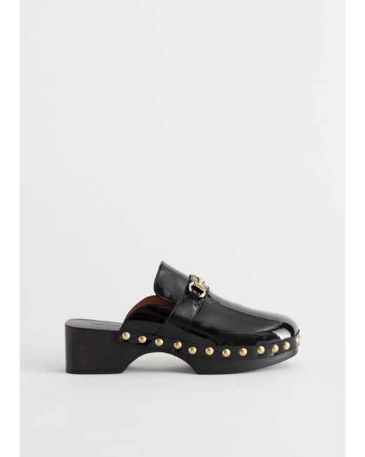 Other Stories Studded Leather Wooden Deco Clogs