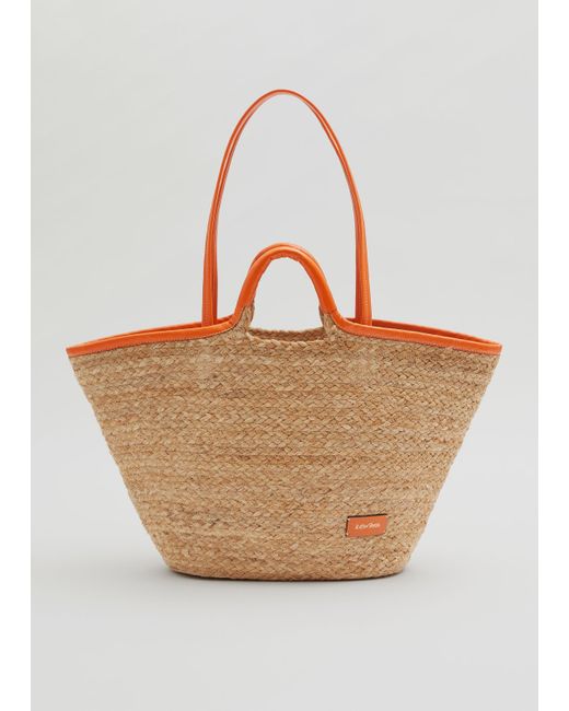 Other Stories Leather Trimmed Straw Tote