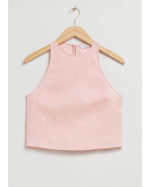 Other Stories Linen Round Neck Cropped Top