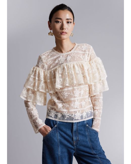 Other Stories Ruffle-Trimmed Lace Blouse