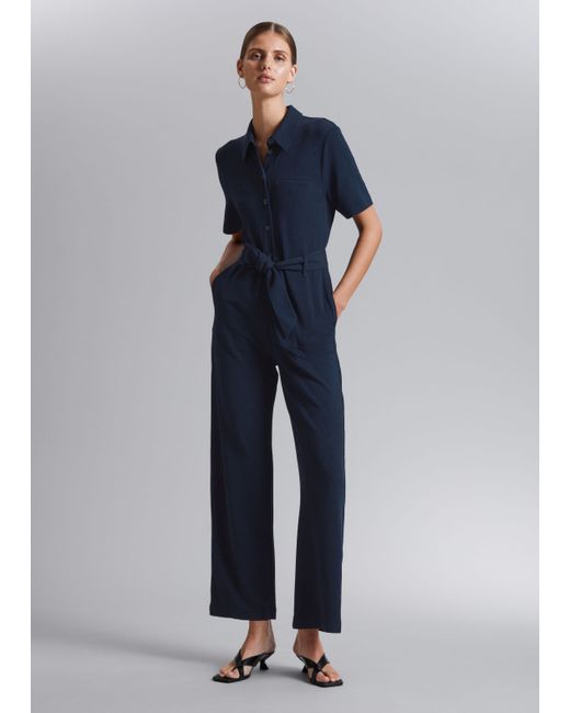 Other Stories Belted Short Sleeve Jumpsuit