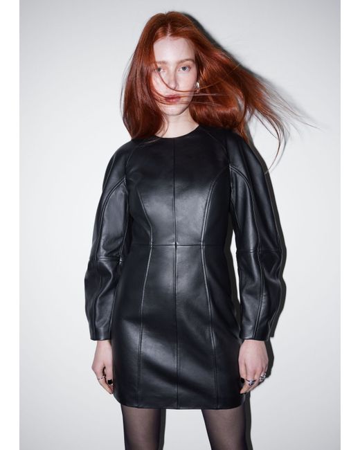 Other Stories Sculptural Leather Mini Dress