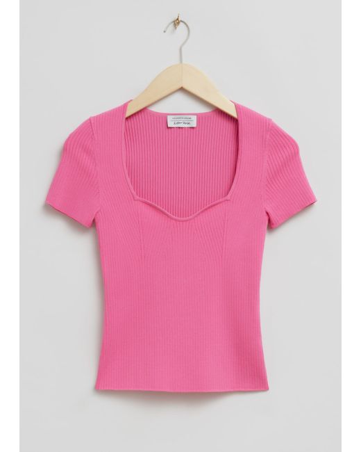 Other Stories Knitted Sweetheart Neck Top
