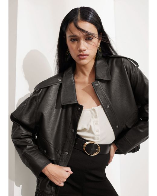Other Stories Boxy Buttoned Leather Jacket