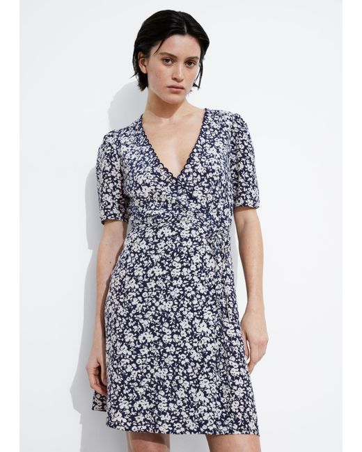 Other Stories Printed Scallop Wrap Mini Dress