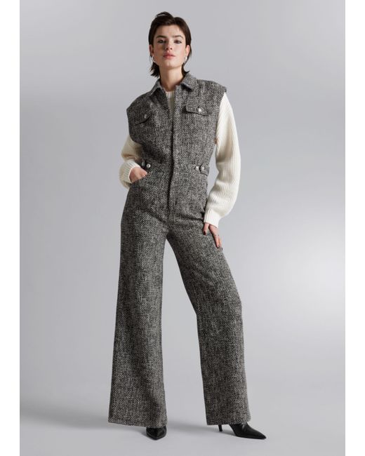 Other Stories Wide Sleeveless Tweed Jumpsuit