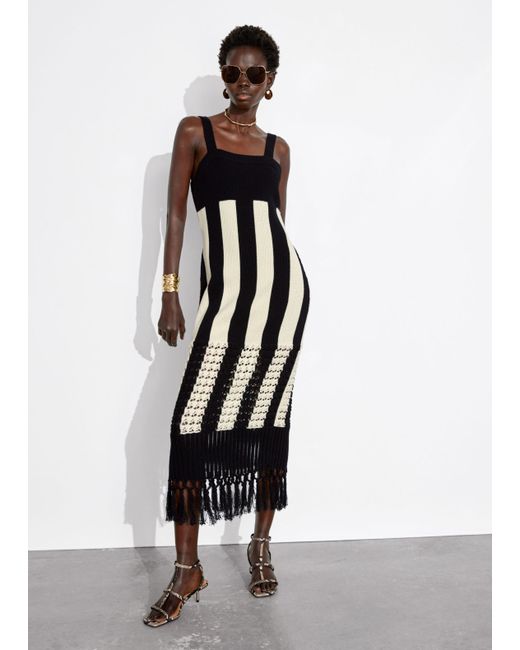 Other Stories Fringed Knit Midi Dress