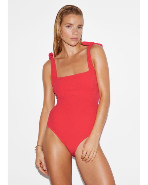 Other Stories Textured Bow Tie Swimsuit