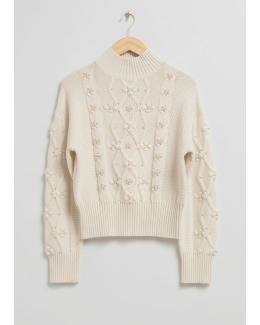 Other Stories Pearl Bead Cable Knit Sweater