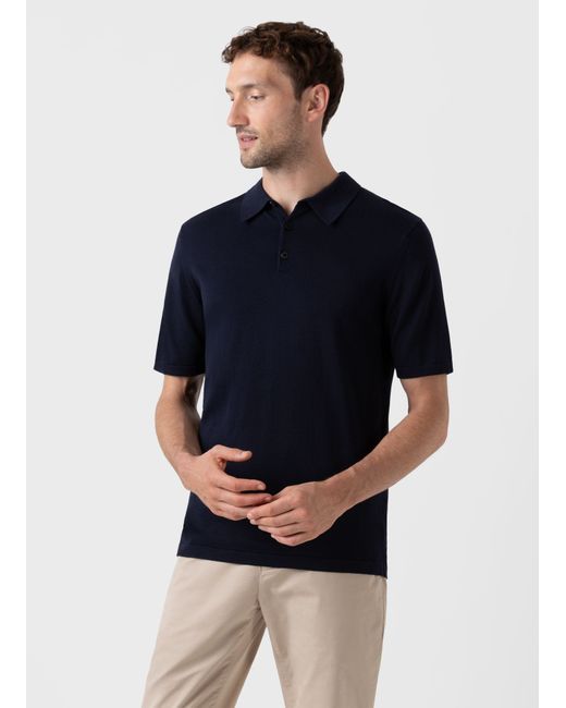 Sunspel Sea Island Cotton Polo Shirt in Light Navy